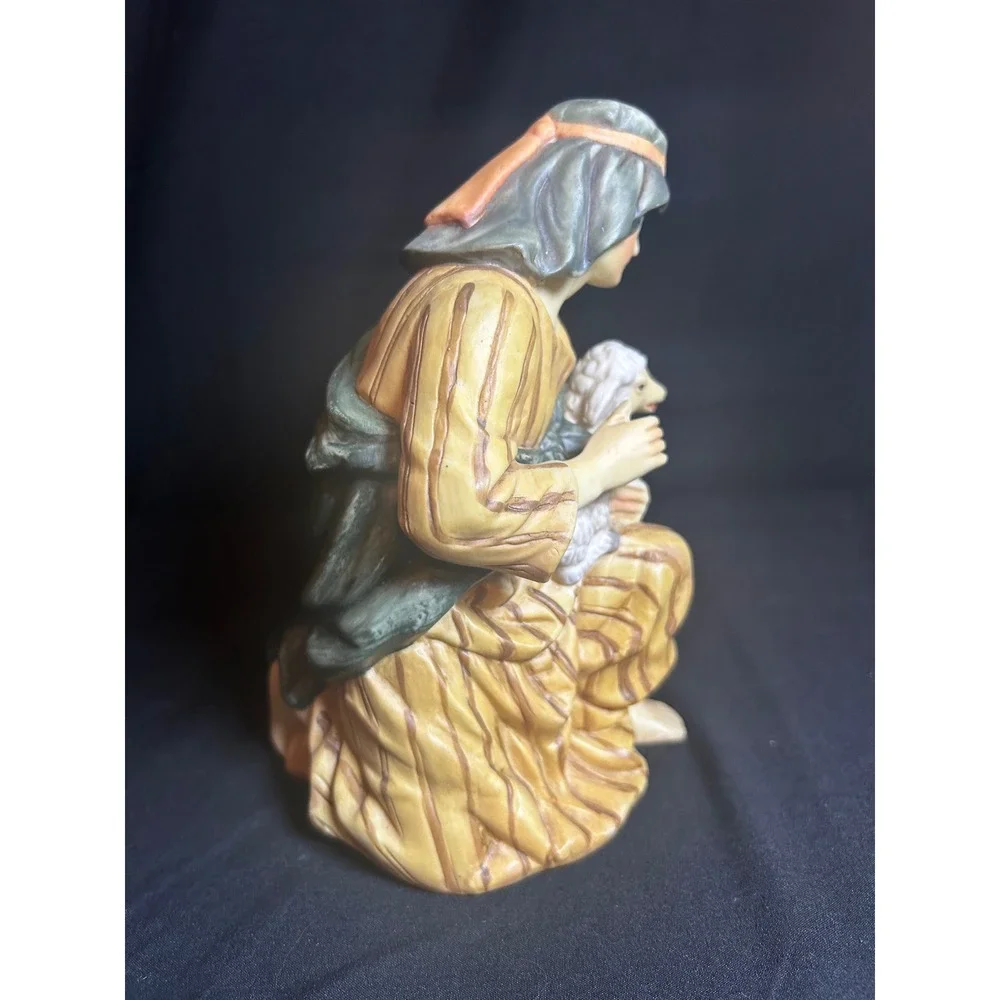 Nativity Shepherd Holding Lamb Figurine‎ Ceramic Vintage Religious Decor